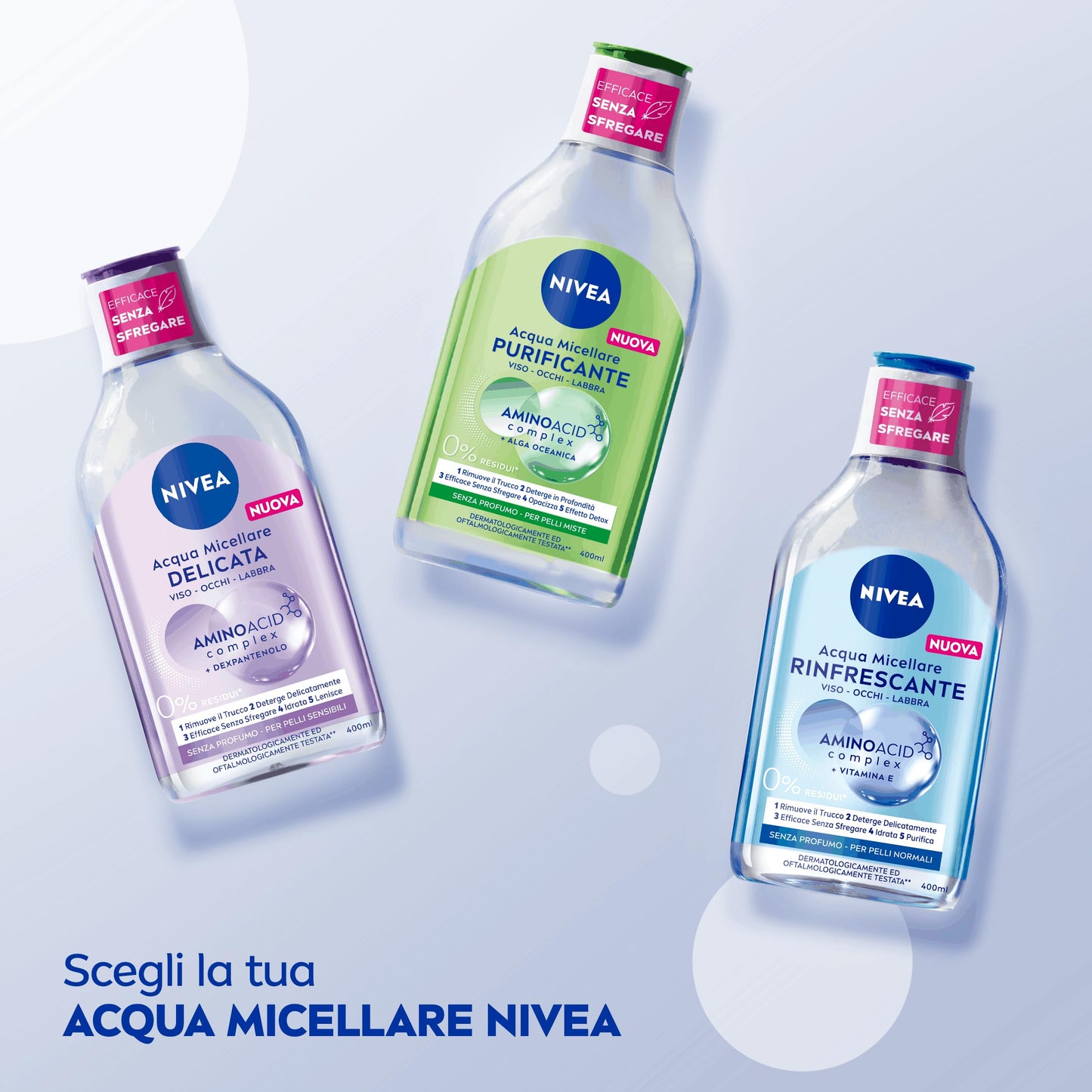 NIVEA MicellAIR 5in1 Acqua Micellare Rinfrescante 400 ml, Struccante viso e occhi con complesso micellare senza risciacquo, Detergente viso, occhi e labbra per pelli normali