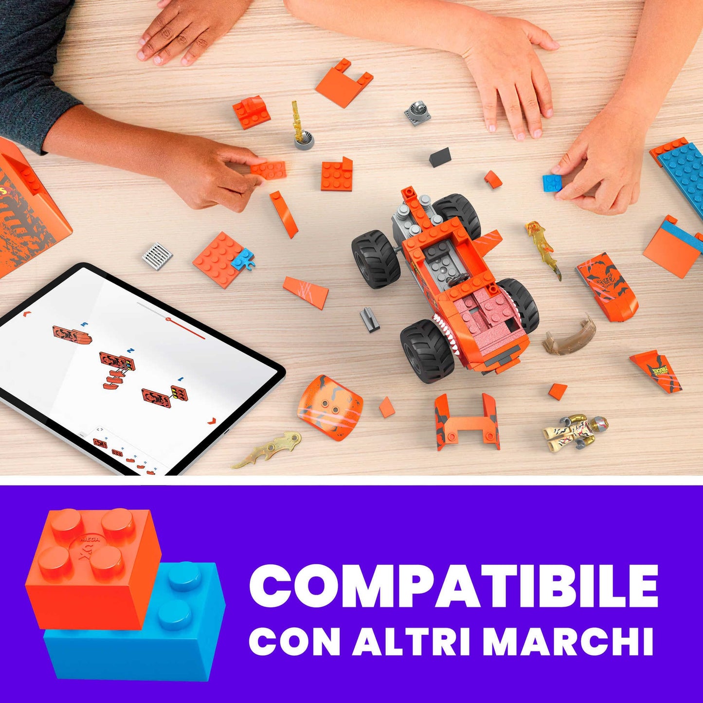 MEGA Hot Wheels - Tiger Shark Super Scontri, set da costruire da 226 pezzi, con cofano che si stacca all'impatto e 1 personaggio pilota snodato incluso, giocattolo per bambini, 5+ anni, HKF88