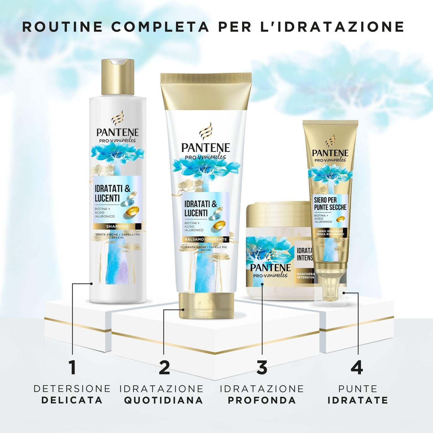 Pantene Idratati & Lucenti Shampoo con Biotina 250ml. Pro-V Miracles Shampoo per Capelli Secchi e Danneggiati, con Acido Ialuronico, Trattiene l'Idratazione. Shampoo Idratante con Vitamina B5