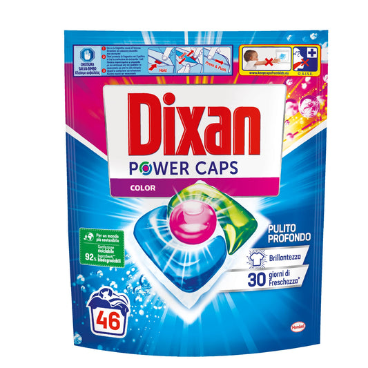 Dixan PowerCaps Multicolor, Detersivo Lavatrice Capsule, Ideale per capi colorati, confezione singola da 46 capsule (lavaggi)