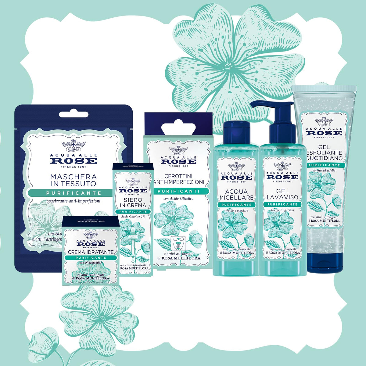 Acqua alle Rose, Crema Viso Idratante Purificante, con Attivi Astringenti di Rosa Multiflora e Niacinamide, Ideale per le Pelli Miste o Grasse, Aiuta a contrastare Oleosità e Impurità