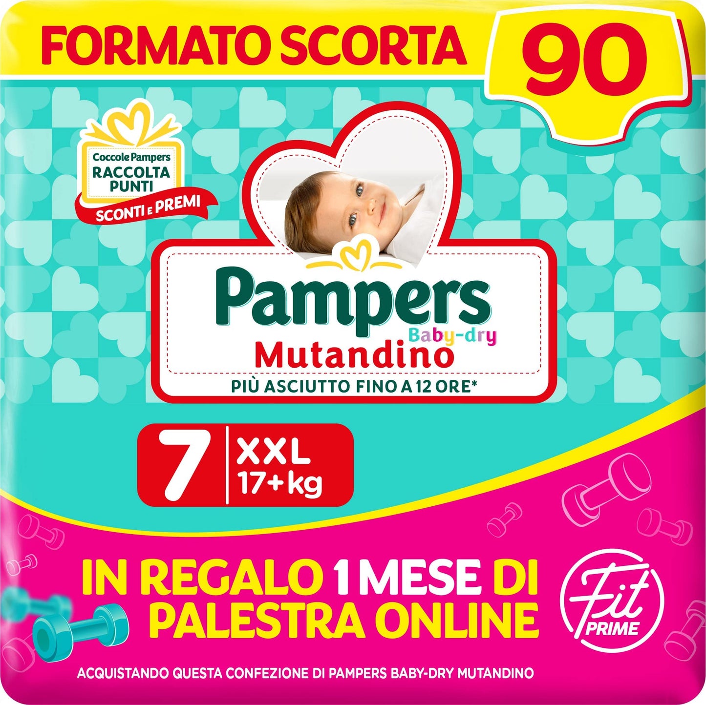 Pampers Baby Dry Mutandino and Fit Prime Xxl, Avana, Taglia 7, Confezione da 90