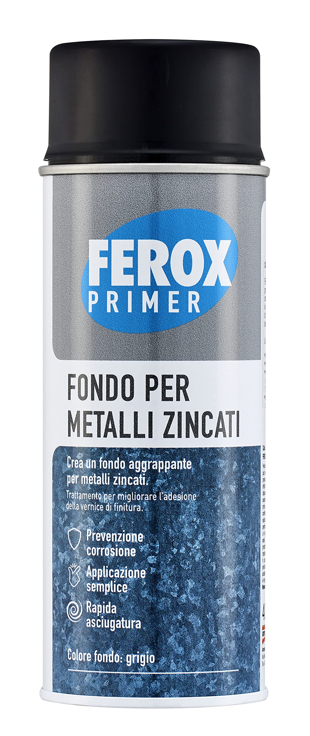 FEROX Fondo per Metalli Zincati 400 ml, aggrappante per verniciatura, colore Grigio, Primer superfici interno/esterno, rapida essicazione, lunga durata