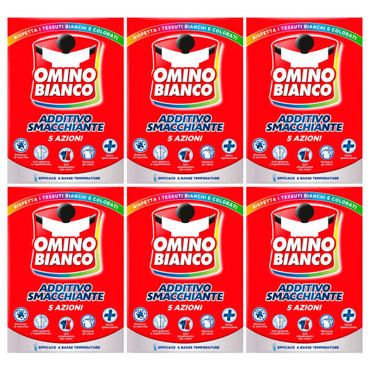 Omino Bianco - Additivo Lavatrice Totale 5 Azioni in 1 in Polvere per Bucato, Smacchiante e Igienizzante, 500 g x 6 Pezzi