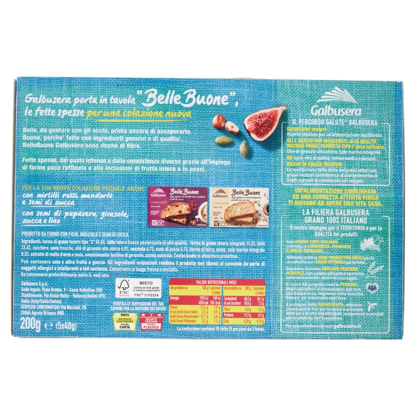 Galbusera Fette Biscottate Colazione Fichi e Nocciole Bellebuone, 200g