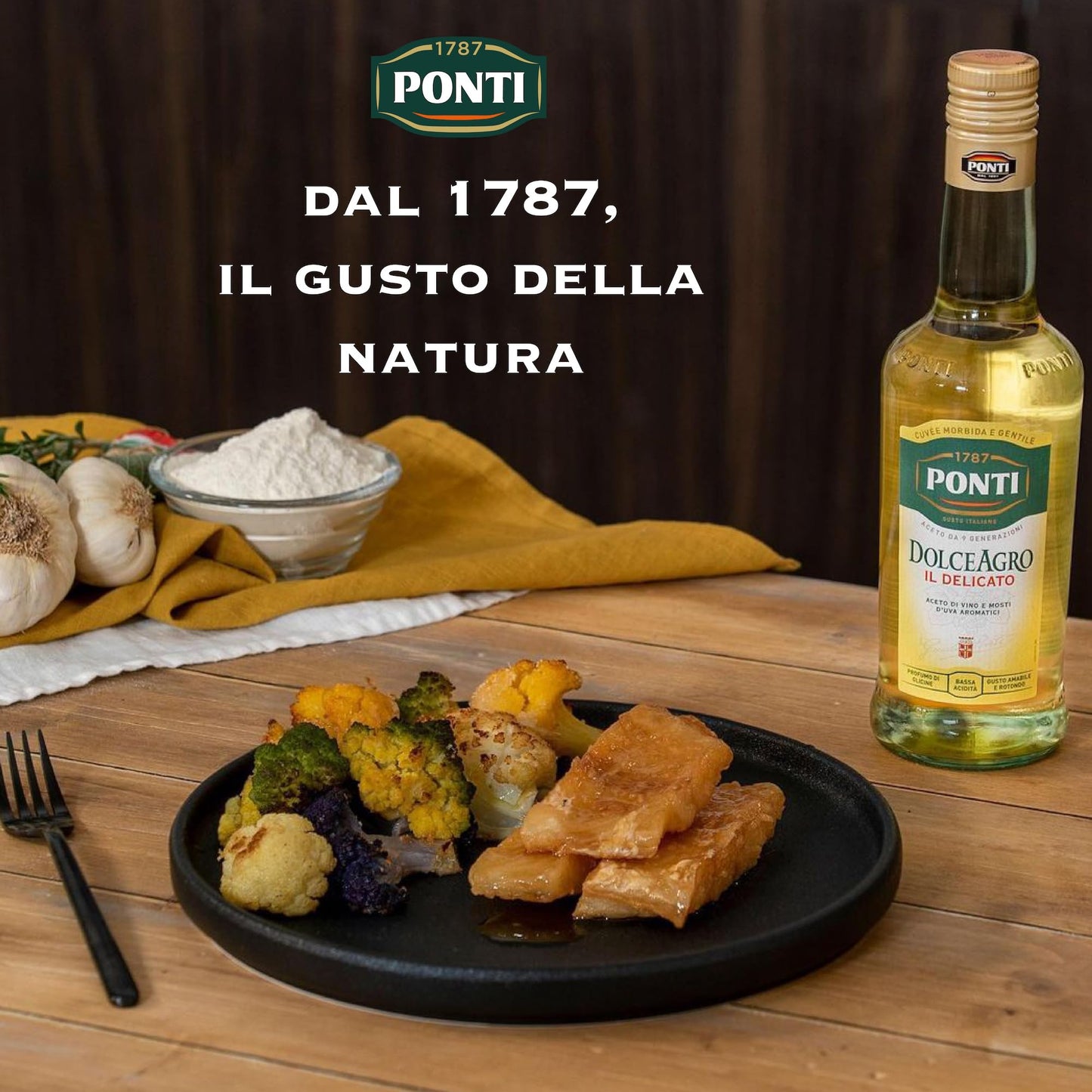 Ponti, Dolceagro Condimento Delicato, Gusto Amabile e Rotondo, Bassa Acidità, Dona un Tocco di Delicatezza alle Insalate, alle Verdure, Carni e Pesce, 100% Made in Italy, 6 Bottiglie da 500 ml