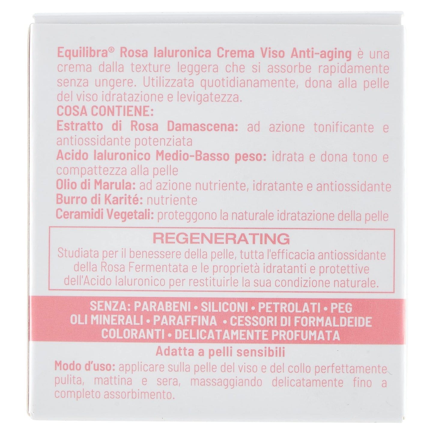 Equilibra Viso, Rosa Ialuronica Crema Viso Anti-aging a Base di Estratto di Rosa Damascena e Acido Ialuronico, Idratante e Levigante, Assorbimento Rapido, Non Unge, 50 ml