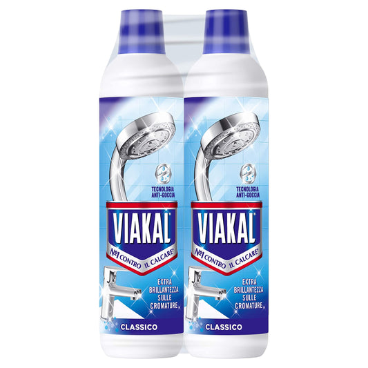 Viakal Anticalcare Detersivo Liquido Bagno, 2 x 630 ml, con Tecnologia Anti-goccia, per un Bagno Pulito e Profumato, 100% di Plastica Riciclata