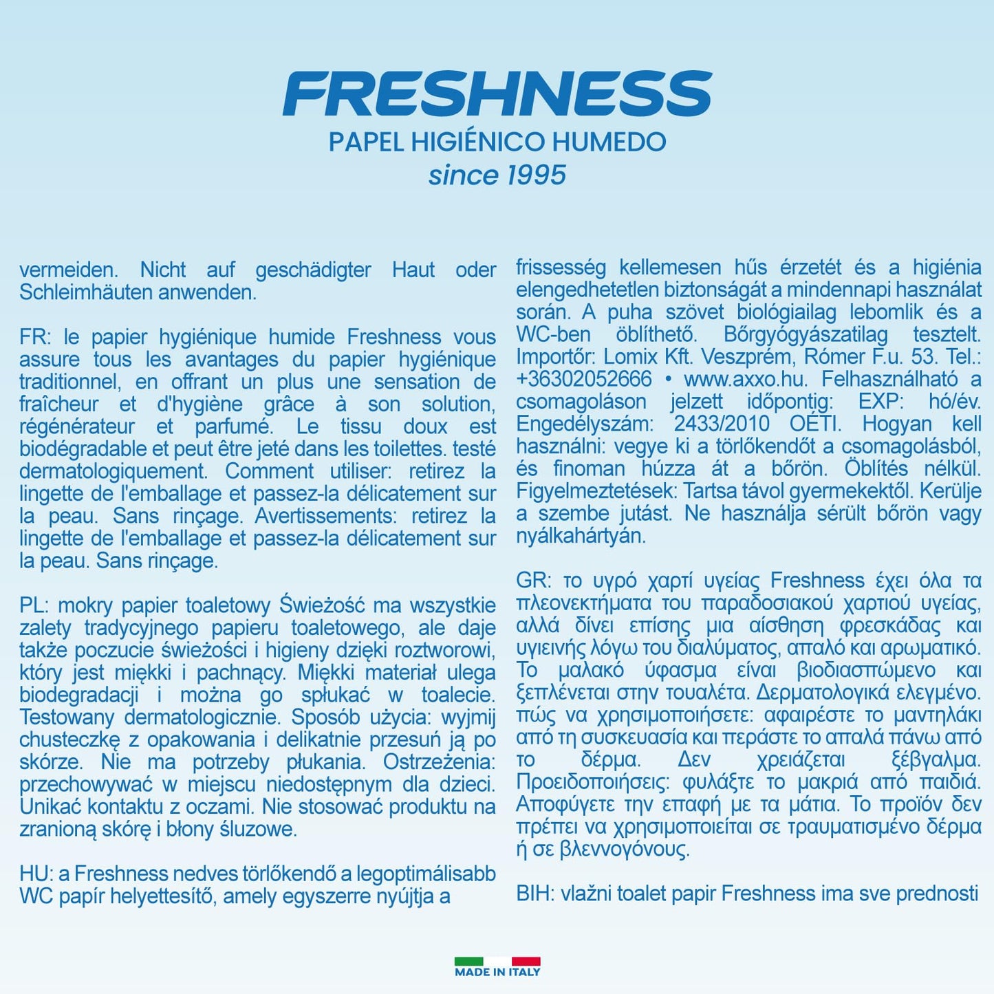 FRESHNESS Salviette WC Carta igienica umida 80 unità. Asciugamano, Multicolore, 80 Pezzi