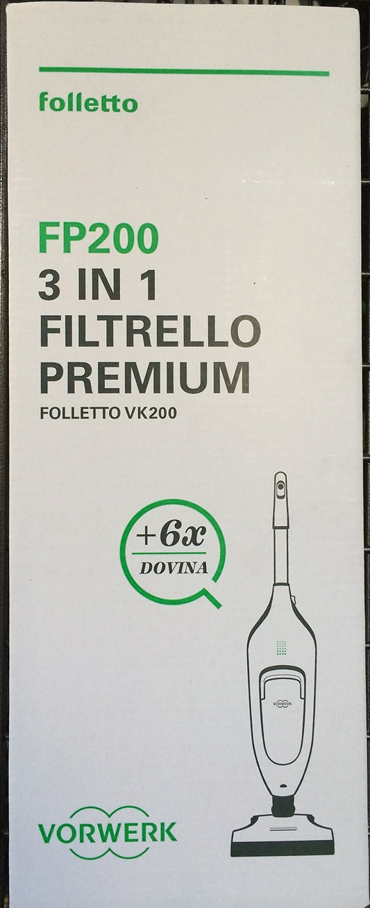 SACCHETTI ORIGINALI VORWERK FOLLETTO VK200 FILTRELLO PREMIUM CONFEZIONE 6 PEZZI + PROFUMINI ORIGINALI
