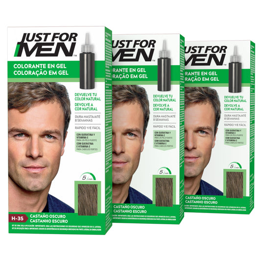 Just For Men Colorante in gel, tinta capelli uomo, copre solo i capelli grigi, ripristinando il colore originale per un aspetto naturale, colore marrone, H35 (3 confezioni)
