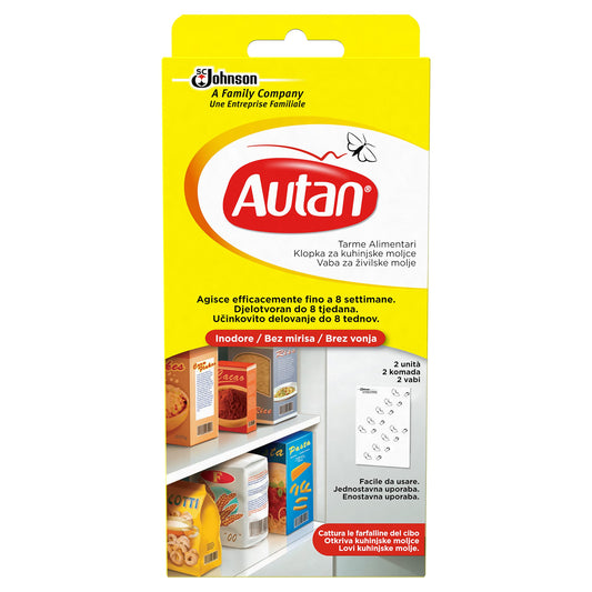 Autan Trappola Antitarme Alimentari, Elimina le Farfalline del Cibo, per Dispensa Cucina, Agisce Efficacemente fino a 8 Settimane, Inodore, 1 Confezione Contenente 2 Trappole Adesive