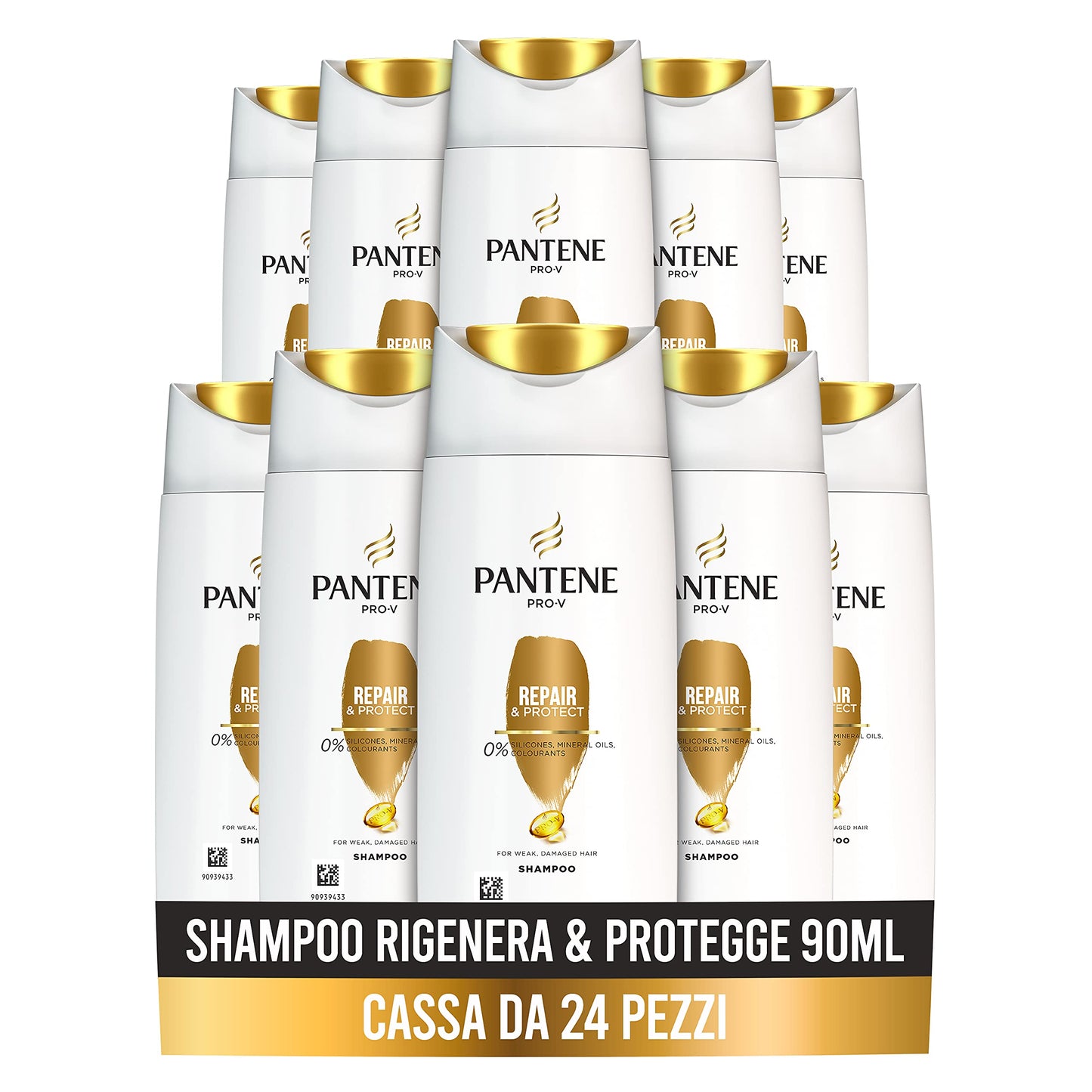 Pantene Pro-V Rigenera & Protegge Shampoo, Ripara All’Istante I Segni Dei Danni, 24 x 90ml