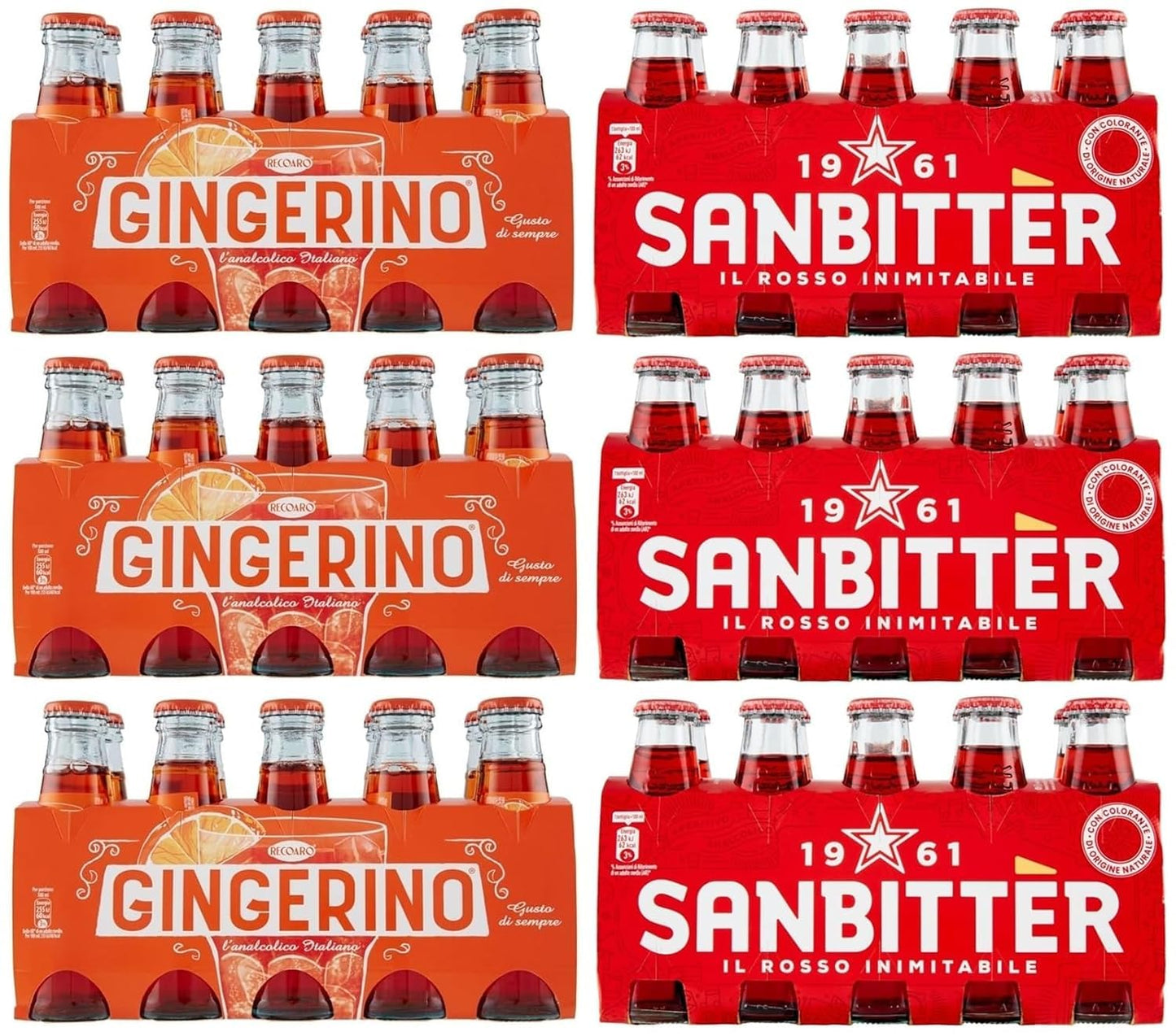 60x Confezione Prova San Bitter Rosso + Gingerino Recoaro Bevanda Analcolica Rinfrescante, Aperitivo Italiano, Bottiglia in Vetro da 10cl