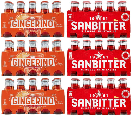 60x Confezione Prova San Bitter Rosso + Gingerino Recoaro Bevanda Analcolica Rinfrescante, Aperitivo Italiano, Bottiglia in Vetro da 10cl