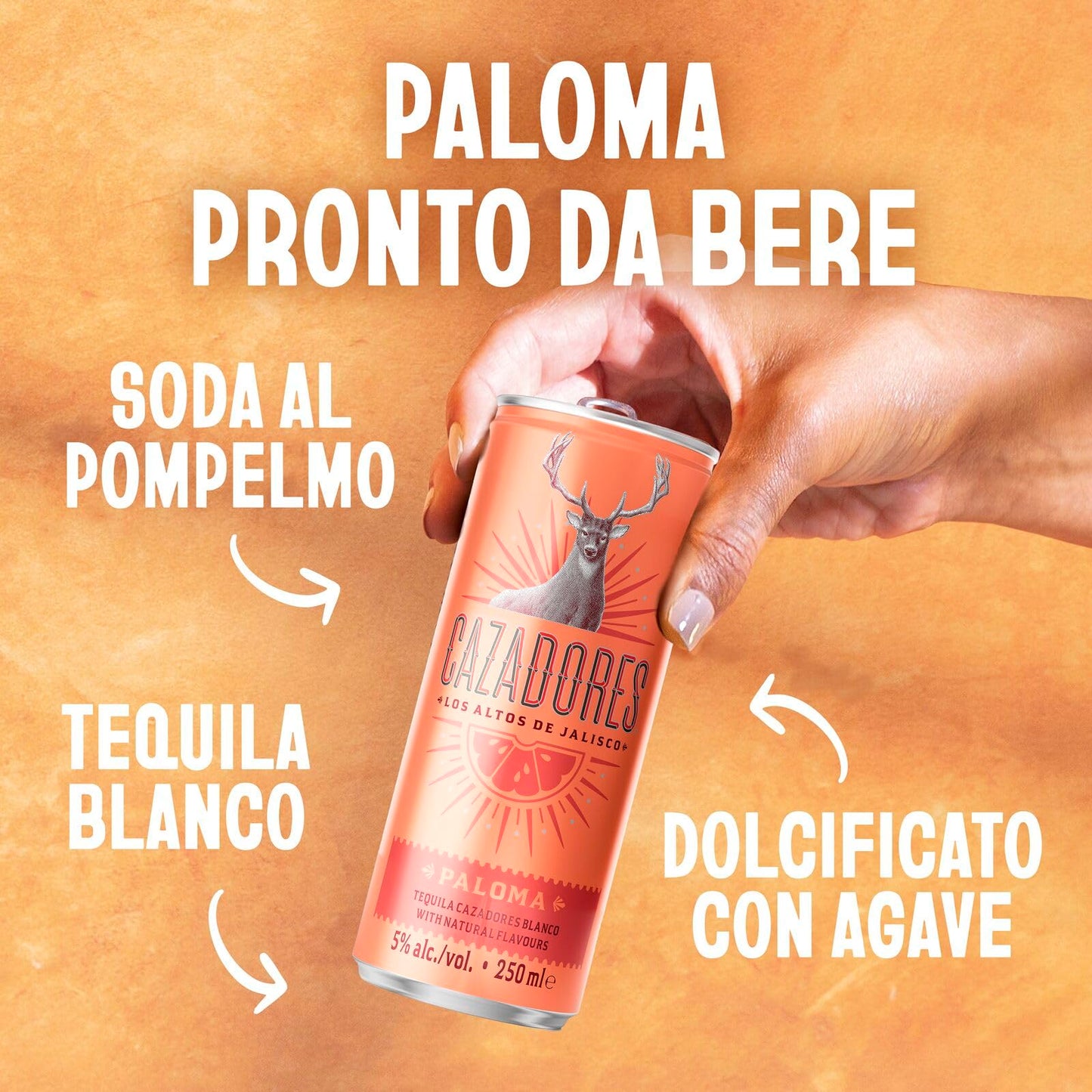 Cocktail Paloma CAZADORES pronto da bere, senza glutine e con aromi naturali, 5% ABV, 12 x 25cl / 250ml