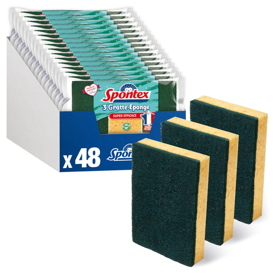 SPONTEX - Raschietto per spugna super efficace - 3 spugne raschianti verdi (16 confezioni da 3)