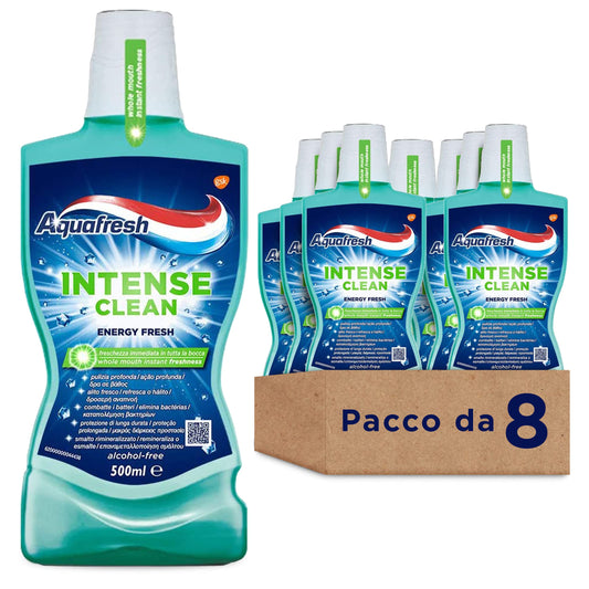 Aquafresh Intense Clean, Collutorio per una Pulizia Profonda e una Sensazione di Freschezza Intensa, Pacco da 8 x 500ml