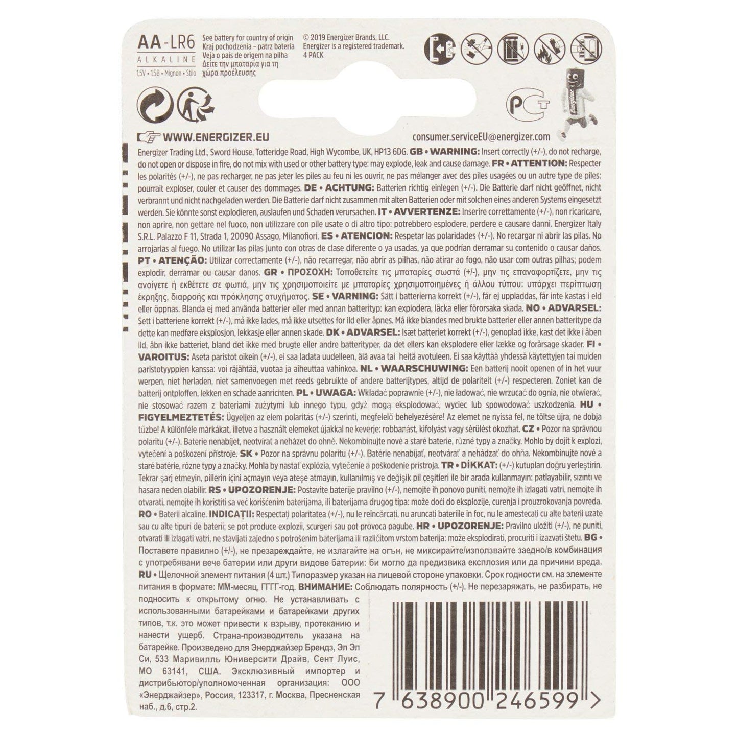 Energizer AA/LR6 Alcalina Classica Batteria, 1.5 V, 4 Pezzi