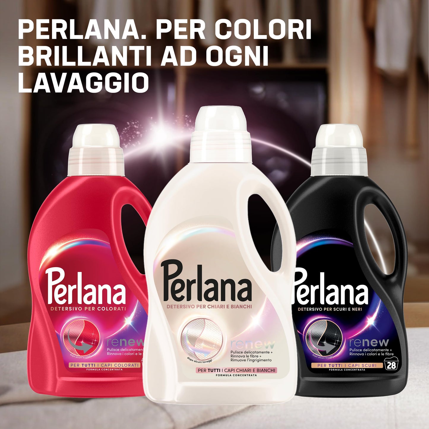 Perlana Detersivo per Chiari e Bianchi (28 lavaggi), Detersivo lavatrice liquido per tutti i capi chiari e bianchi, Detersivo bucato anti-ingrigimento che rinnova le fibre e ravviva i colori