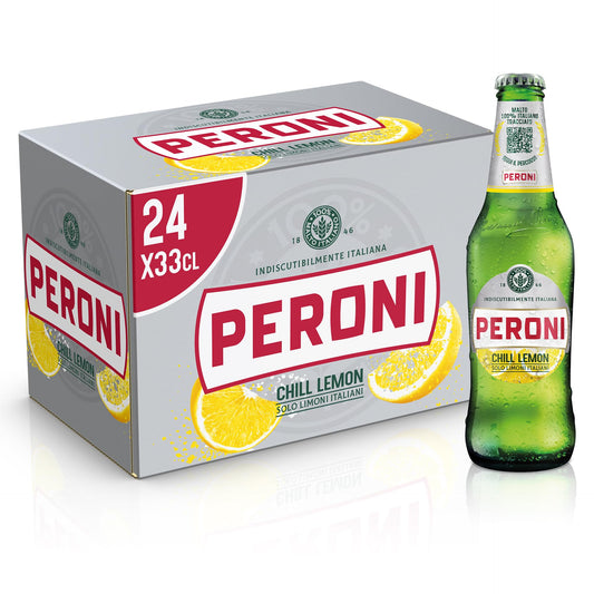 Peroni Chill Lemon Birra al Limone, Cassa Birra con 24 Birre in Bottiglia da 33 cl, 7.92 L, Birra Radler dal Gusto Naturale di Limoni Aspro e Bilanciato, Gradazione Alcolica 1.3% Vol