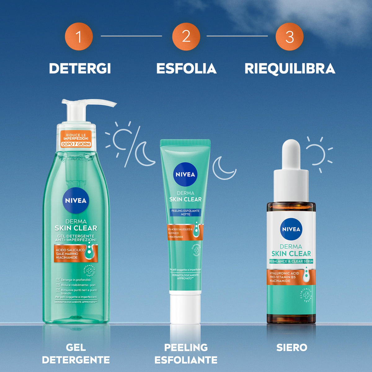 NIVEA Derma Skin Clear Siero Viso Perfezionante & Riequilibrante 30 ml, Siero Niacinamide, Acido Ialuronico e Pro-Vitamina B5 per pelli miste e grasse, Siero anti imperfezioni purificante e levigante