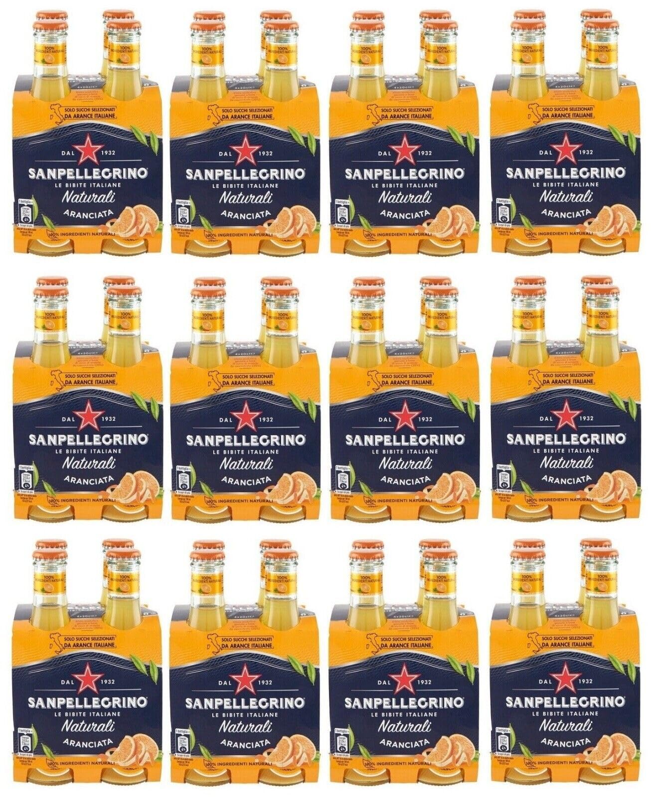 48x San Pellegrino Aranciata Naturali Bevanda Analcolica Rinfrescante con succo di Arancia italiano, Bottiglia di vetro 20cl