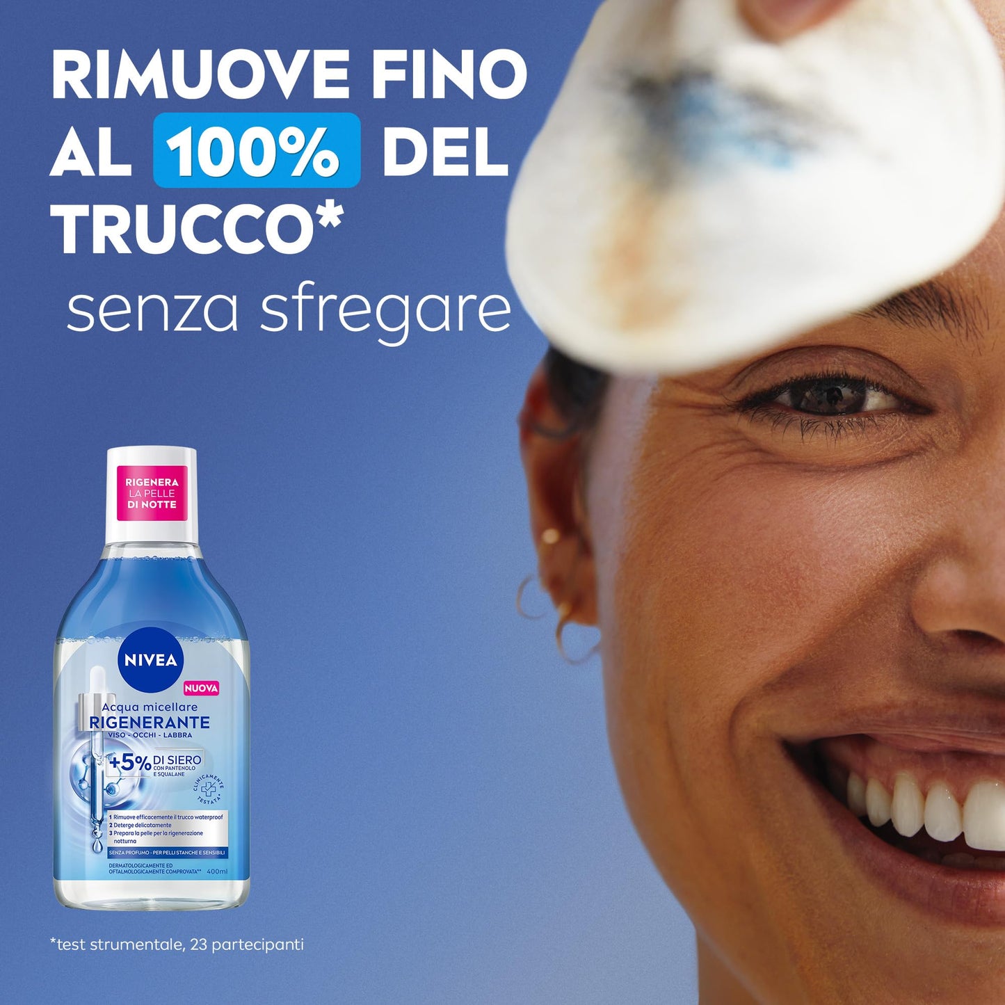NIVEA Acqua Micellare Rigenerante 400 ml, Struccante viso e occhi con 5% siero + Aminoacid Complex, Detergente viso, occhi e labbra senza risciacquo per pelli stanche e sensibili