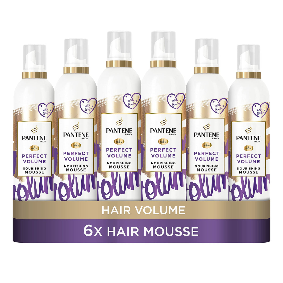 Pantene Mousse per capelli volumizzante, spray protettivo contro il calore, prodotto per ispessimento dei capelli, per donne, 6 x 200 ml, volumizzante per capelli più spessi e dall'aspetto più folto