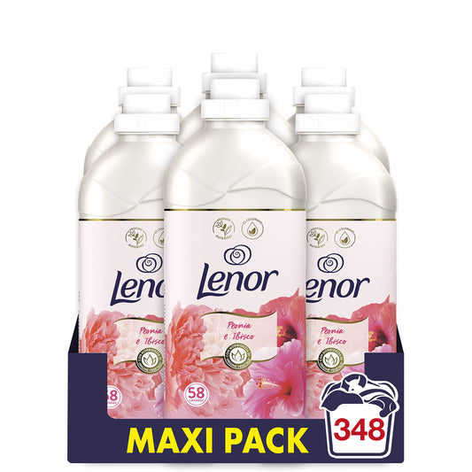 Lenor Ammorbidente Lavatrice Concentrato, 348 Lavaggi (6x58), Peonia e Ibisco, per una Freschezza Ottima e una Morbidezza ispirata alla Natura, Profuma Ogni Notte fino a una Settimana