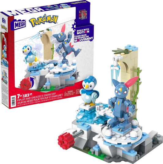 MEGA Pokémon - Piplup e Sneasel Divertimento sulla Neve, set Adventure Builder con 171 pezzi da costruire e sistema Mattoncino movimento, con Pinlup e Sneasel, giocattolo per bambini, 7+ anni, HKT20