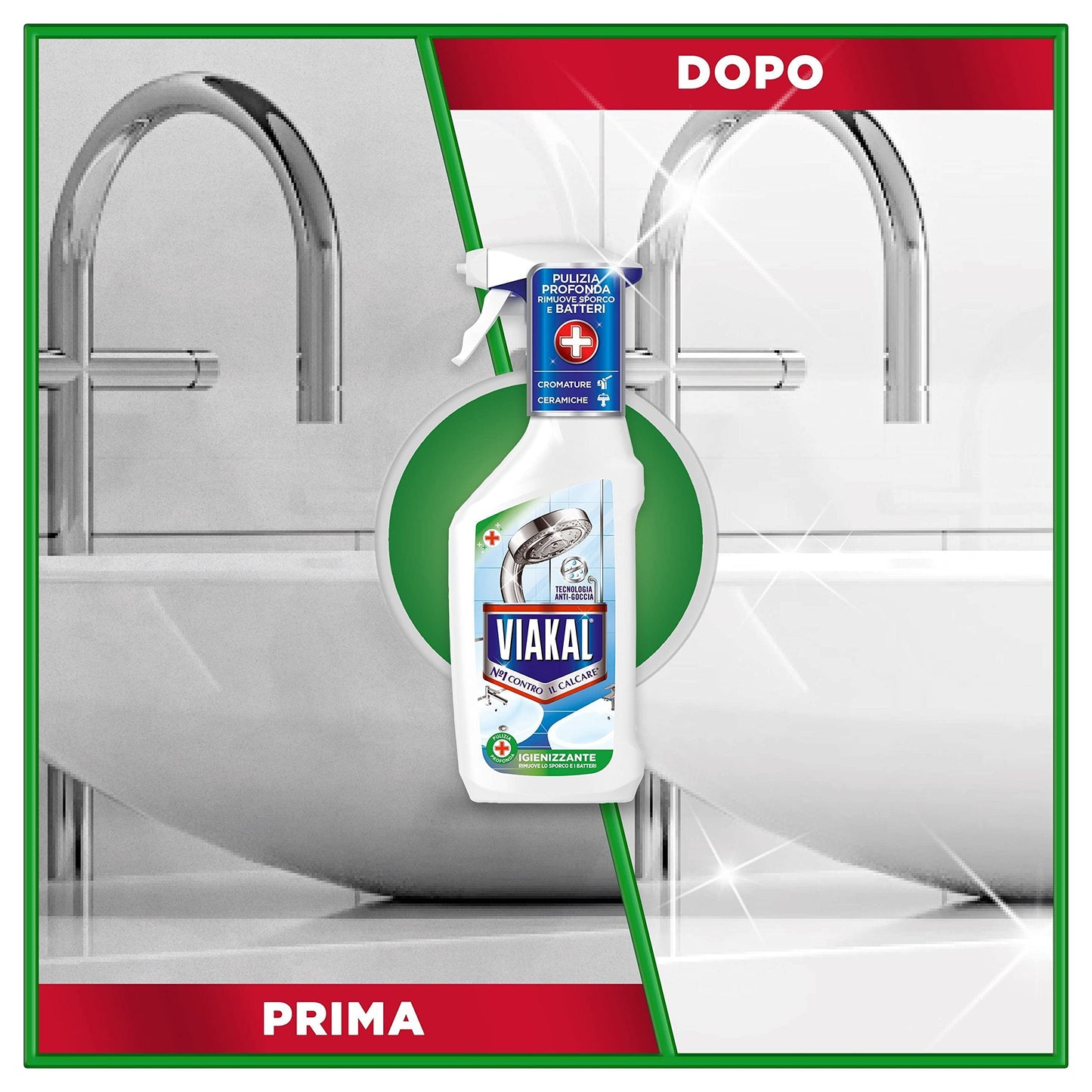 Viakal Anticalcare Detersivo Spray Bagno e Cucina, Igienizzante, 10 x 500 ml, con Tecnologia Anti-goccia, per un Bagno Pulito e Profumato, 100% di Plastica Riciclata