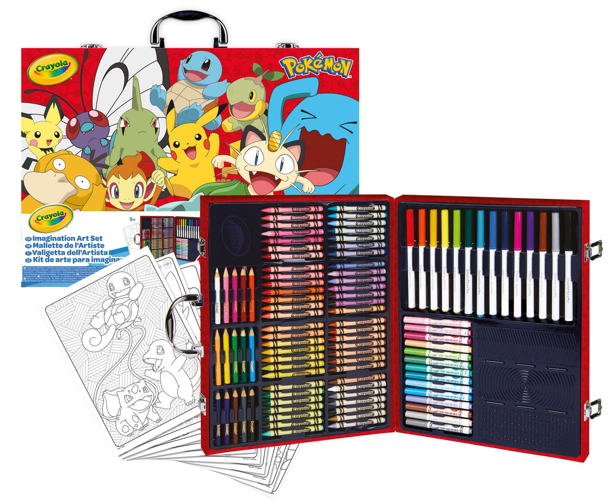 CRAYOLA - Valigetta dell'Artista Pokemon, Set Creativo con 115 pezzi, Matite, pennarelli, pastelli a cera, fogli da colorare, da 5 anni, 04-2931