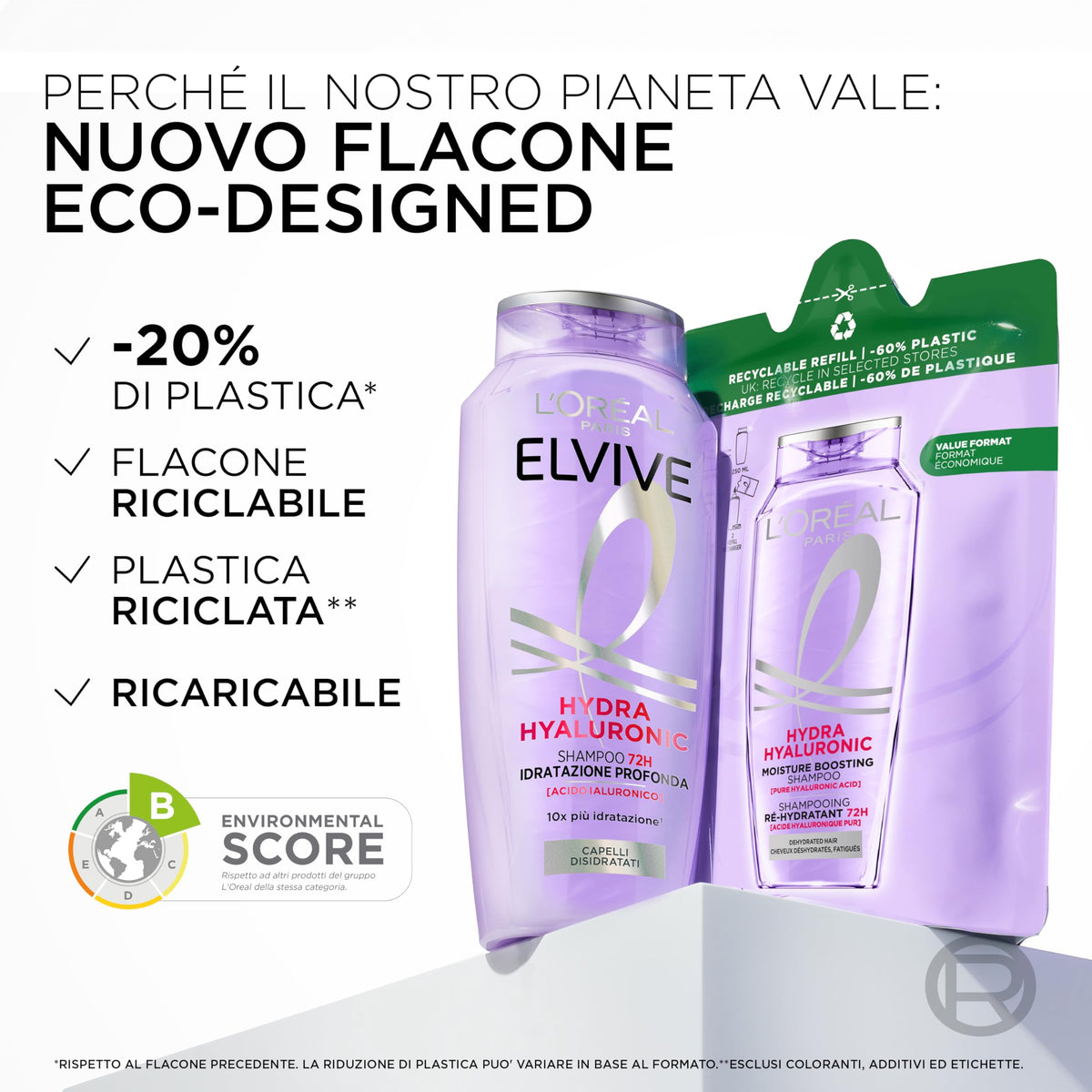 L'Oréal Elvive Shampoo Idratante, Per Capelli Secchi e Spenti, Capelli Luminosi, Voluminosi e Leggeri, Fino a 72H di Idratazione, Arricchito Con Acido Ialuronico Puro, Hydra Hyaluronic, 250 ml