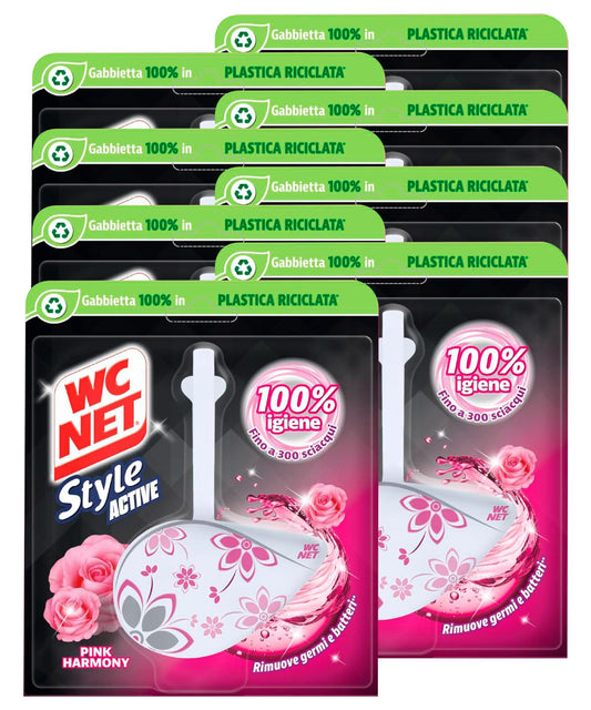 Wc Net - Tavoletta Style Active, Detergente Igienizzante Solido per WC, Fragranza Pink Harmony, 8 Pezzi