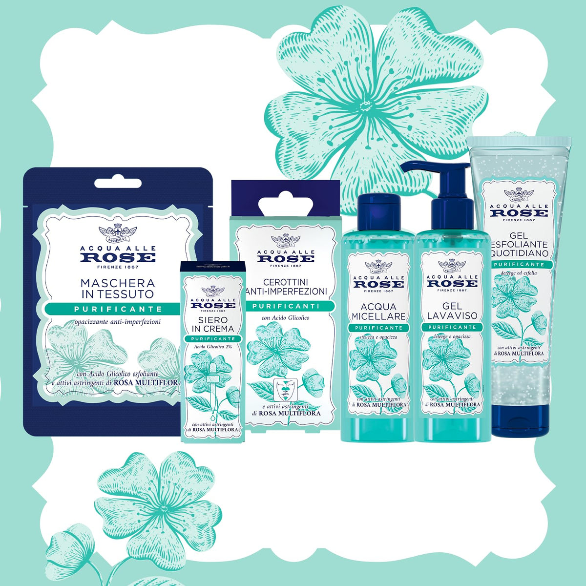Acqua alle Rose, Maschera Viso in Tessuto Purificante con Attivi Astringenti di Rosa Multiflora e Acido Glicolico, Azione Opacizzante Anti-Imperfezioni, Riduce la Dimensione e Aspetto dei Pori 1PZ