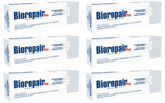 Biorepair Pro White Whitening Toothpaste with microRepair 2.5 fl.oz 75ml,Pack of 6