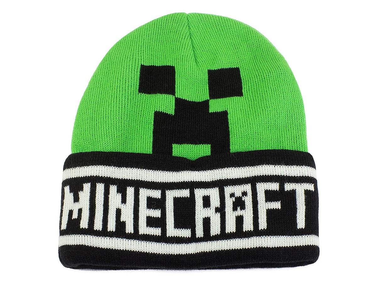 Fashion UK Berretto Minecraft Creeper Modello Verde Logo e Scritta. Acrilico. Taglia Unica per Adulti Ragazzi. Ufficiale.