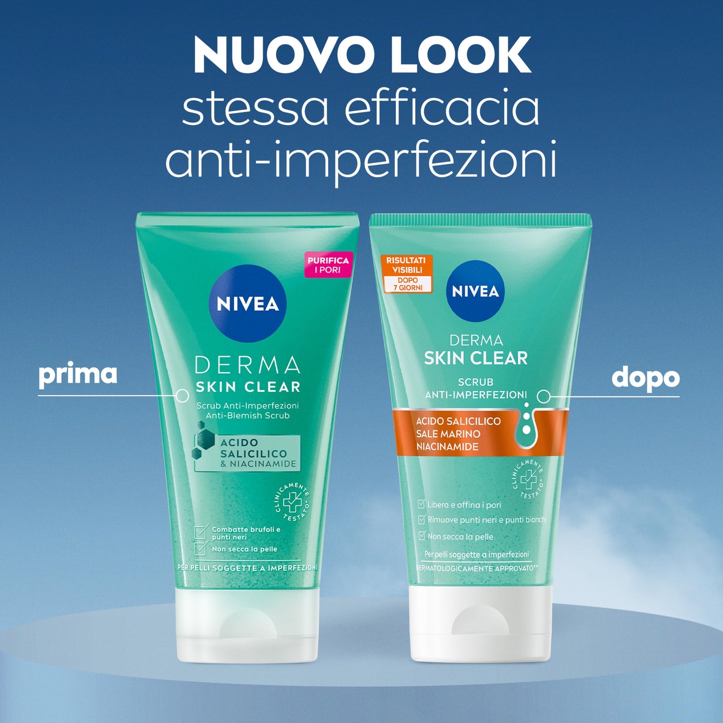 NIVEA Derma Skin Clear Scrub Viso Anti-Imperfezioni 150 ml, Scrub esfoliante per la cura della pelle grassa e mista con Acido Salicilico, Sale Marino e Niacinamide, Esfoliante viso e corpo purificante