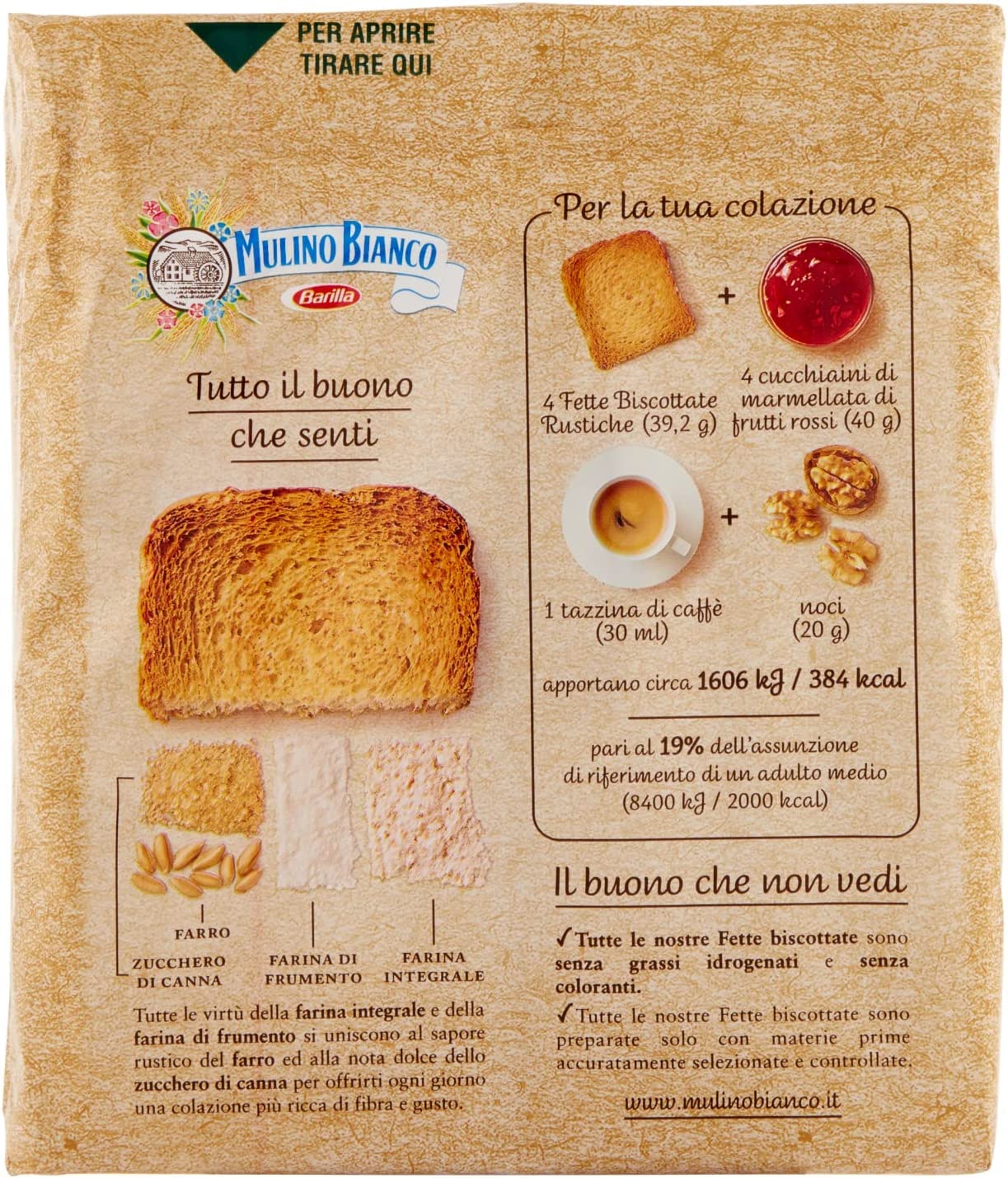 6 x Mulino Bianco Fette biscottate Le rustiche 315g con farro cipolla rosso