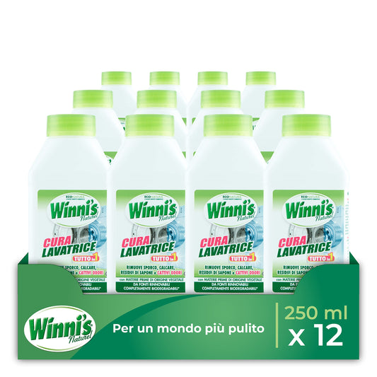Winni's - Cura Lavatrice Igienizzante, Azione Detergente, Anticalcare e Anti Cattivi Odori, con Materie Prime di Origine Vegetale e Bio, 250 ml x 12 Confezioni