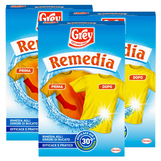 3x Grey Remedia Additivo per Lavatrice Rimedia gli Errori di Bucato - 3 Confezioni da 200 g Ognuna