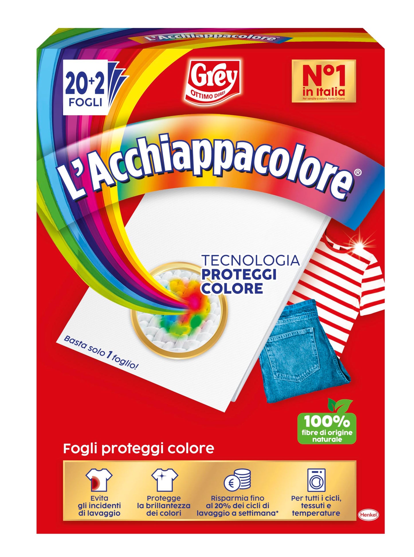 Grey L'Acchiappacolore Fogli Cattura Colore Lavatrice Evita Incidenti Lavaggio, Foglietti Acchiappacolore e Anti Sporco, Confezione da 22 fogli