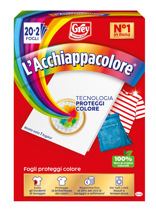 Grey L'Acchiappacolore Fogli Cattura Colore Lavatrice Evita Incidenti Lavaggio, Foglietti Acchiappacolore e Anti Sporco, Confezione da 22 fogli