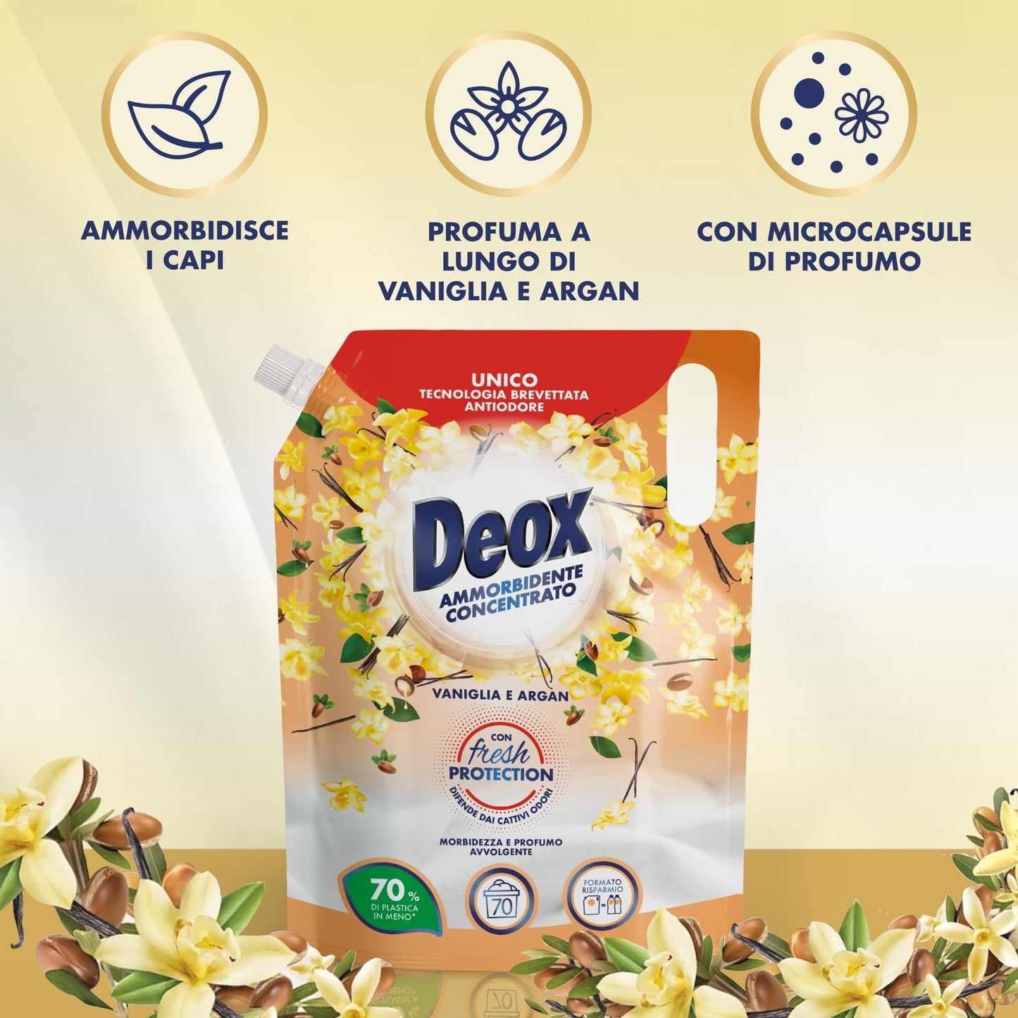 Deox Ammorbidente Concentrato, 280 Lavaggi, Vaniglia e Argan, Ecoformato, 4 x 1400 ml