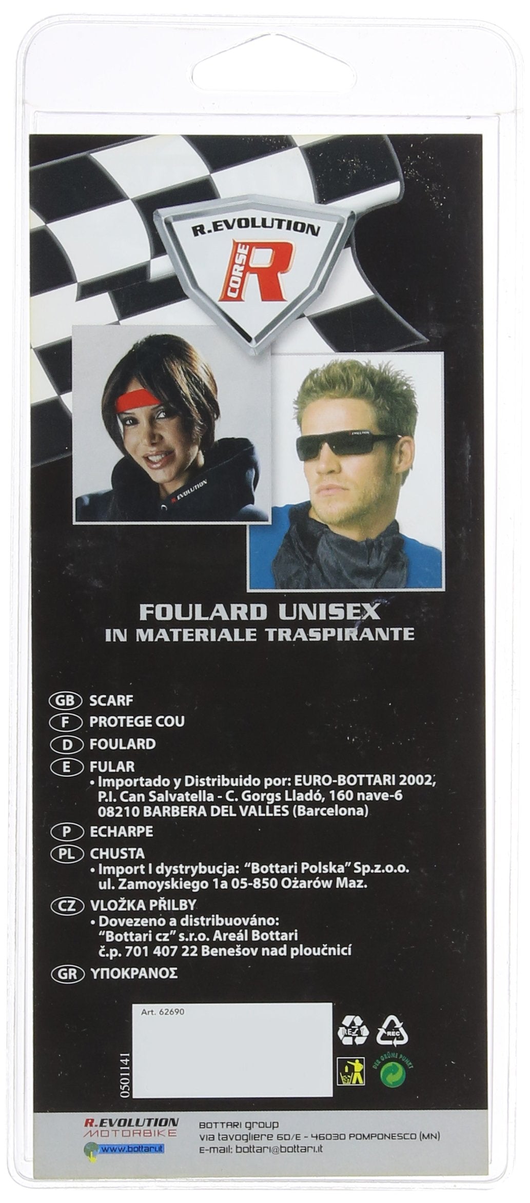 Bottari 62690 Sciarpa di Seta Foular per Moto, Nero