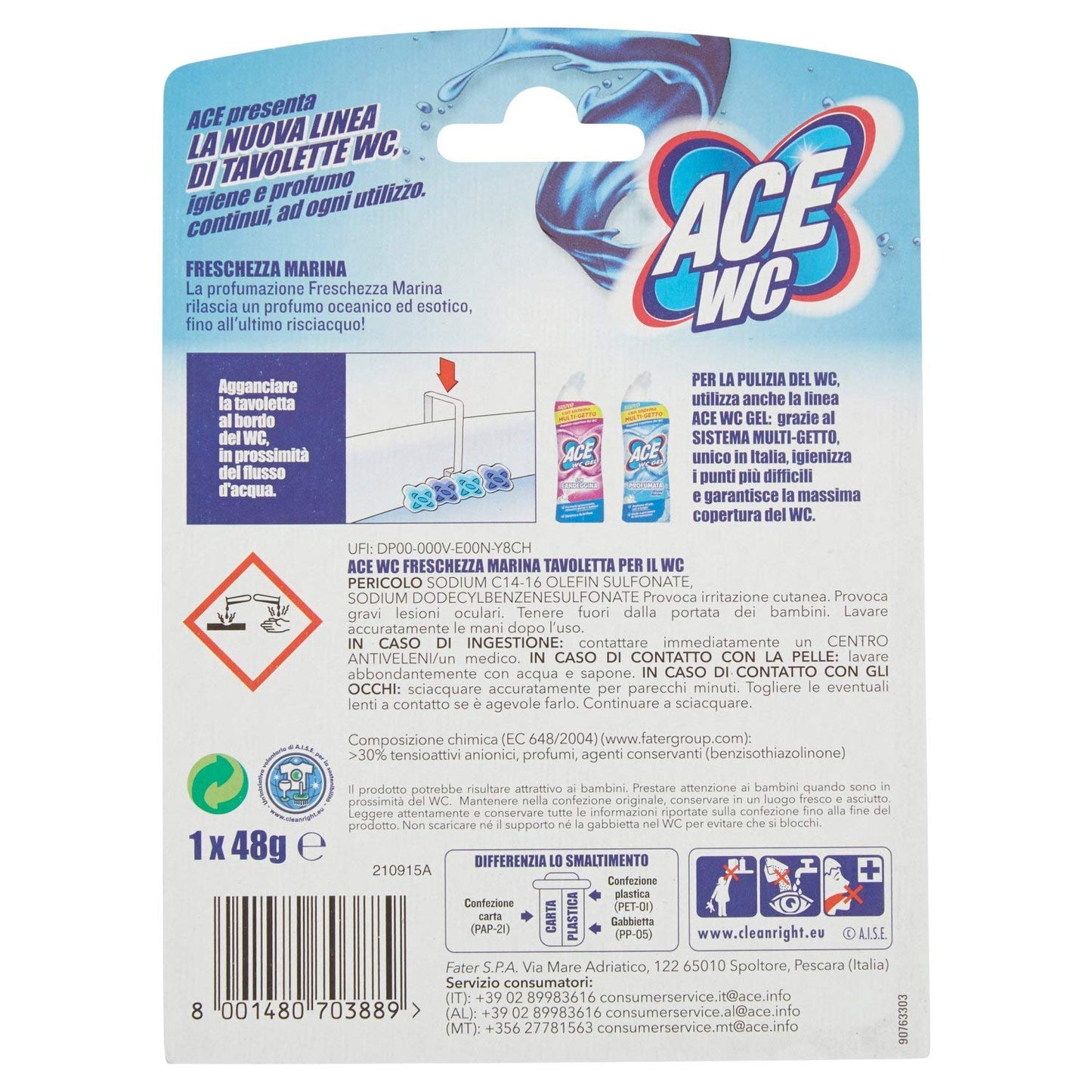 ACE WC Freschezza Marina - Schiuma Attiva Anticalcare, 1 pezzo