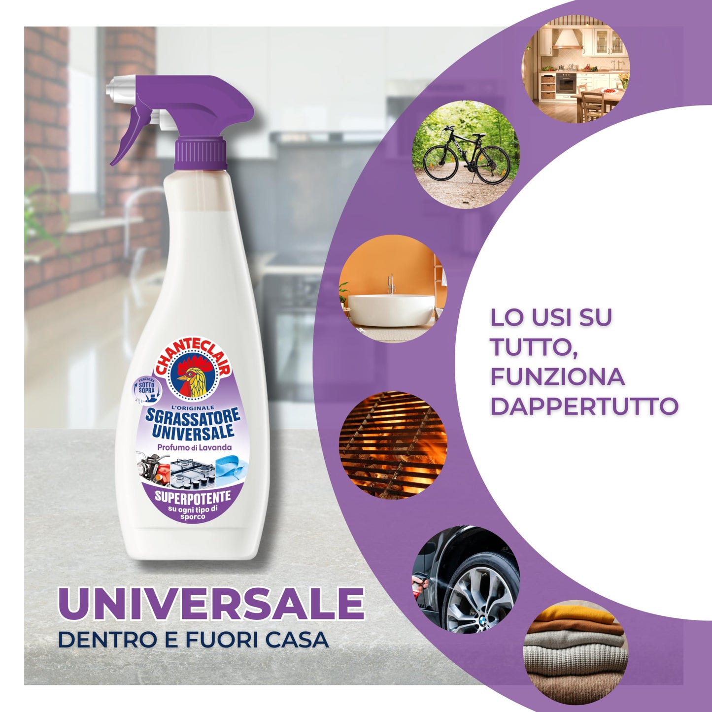 Chanteclair Sgrassatore Universale Spray, Profumo di Lavanda, 12 Flacone da 750 ml
