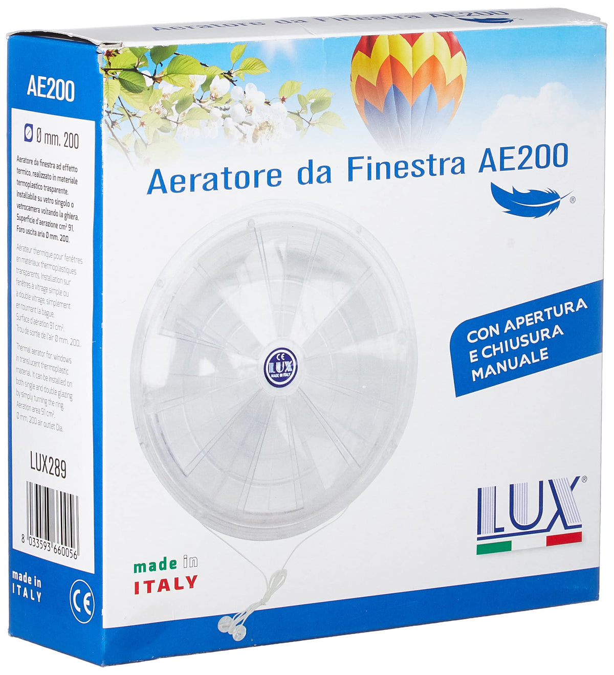 LMT 27480-20 AE/160 Aereatore per Vetro, con Chiusura, Diametro 200 mm