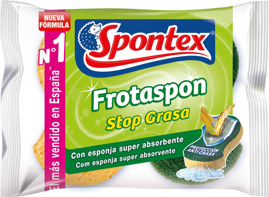Spontex Frotaspon - Set di 2 pastiglie di fibra di cellulosa e del sistema di arresto grasso, colore verde